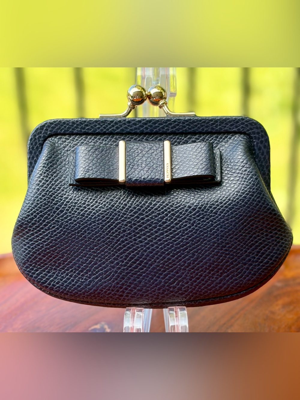 Coach Darcy Bow Navy Leather Framed Kisslock Coin Purse F63264